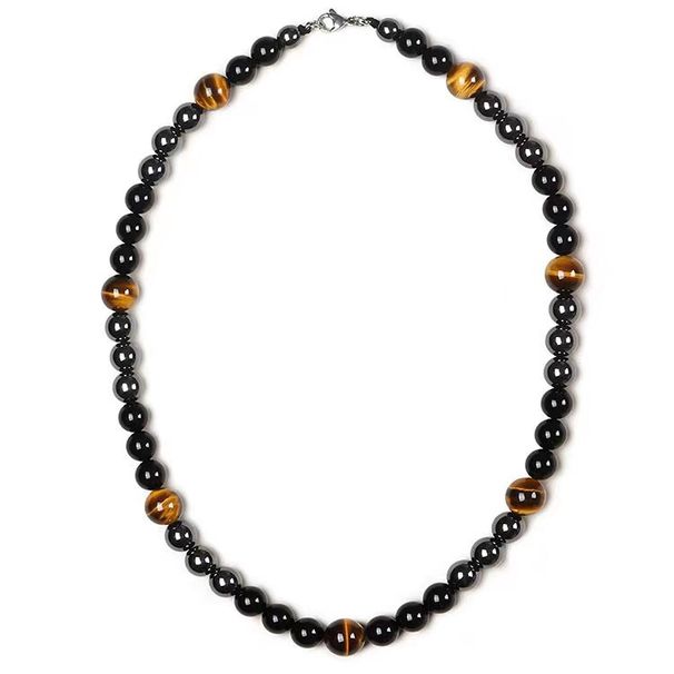 Hot Selling Tiger Eye Stone Hematite Obsidian Triple Protection Necklace For Men_ipsvogv.com