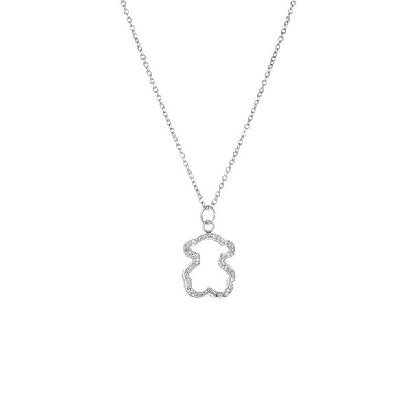 Hollow Stainless Steel Bear Earrings Simple Diamond Studded Bear Women's Stainless Steel Necklace_ipsvogv.com