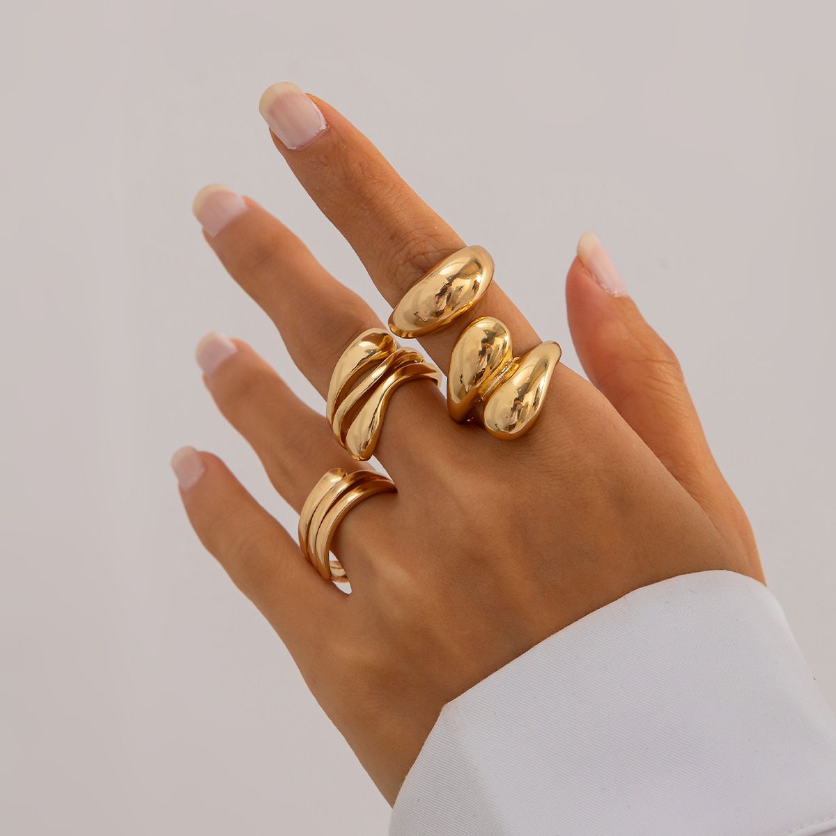 Jewelry Baroque Inlaid Pearl Geometric Irregular Alloy Ring Set_ipsvogv.com
