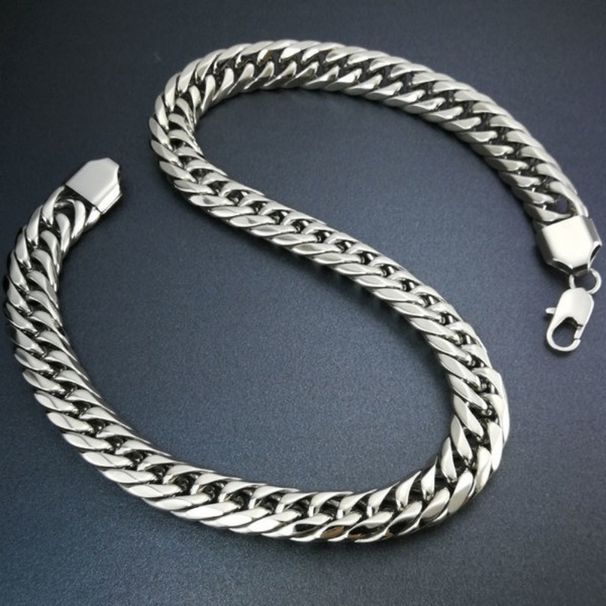 Heavy Mens 16mm Width Necklace Bracelet All Polished 316L Stainless Steel Necklace_ipsvogv.com