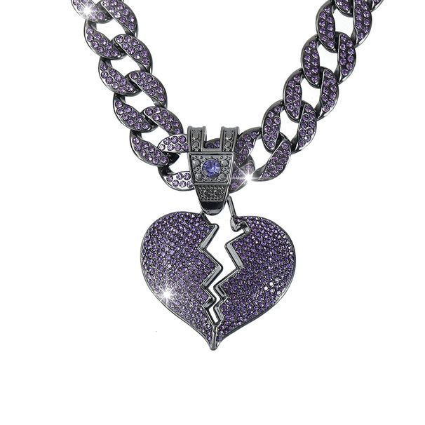 Men’s Jewelry Set Fashion New Jewelry Accessories Purple Love Full Diamond Pendant Cuban Chain Hip Hop Broken Heart Pendant Chain_ipsvogv.com