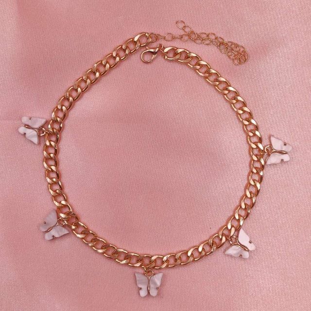 Stainless Steel Color Acrylic Butterfly Necklace Women's All-match Titanium Steel Chain Butterfly Pendant Necklace_ipsvogv.com