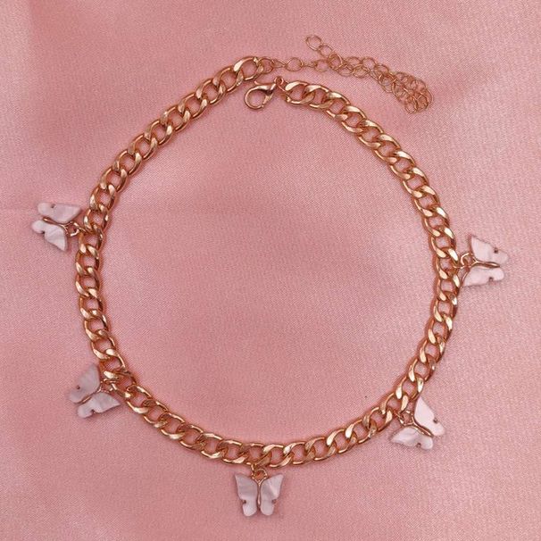 Stainless Steel Color Acrylic Butterfly Necklace Women's All-match Titanium Steel Chain Butterfly Pendant Necklace_ipsvogv.com