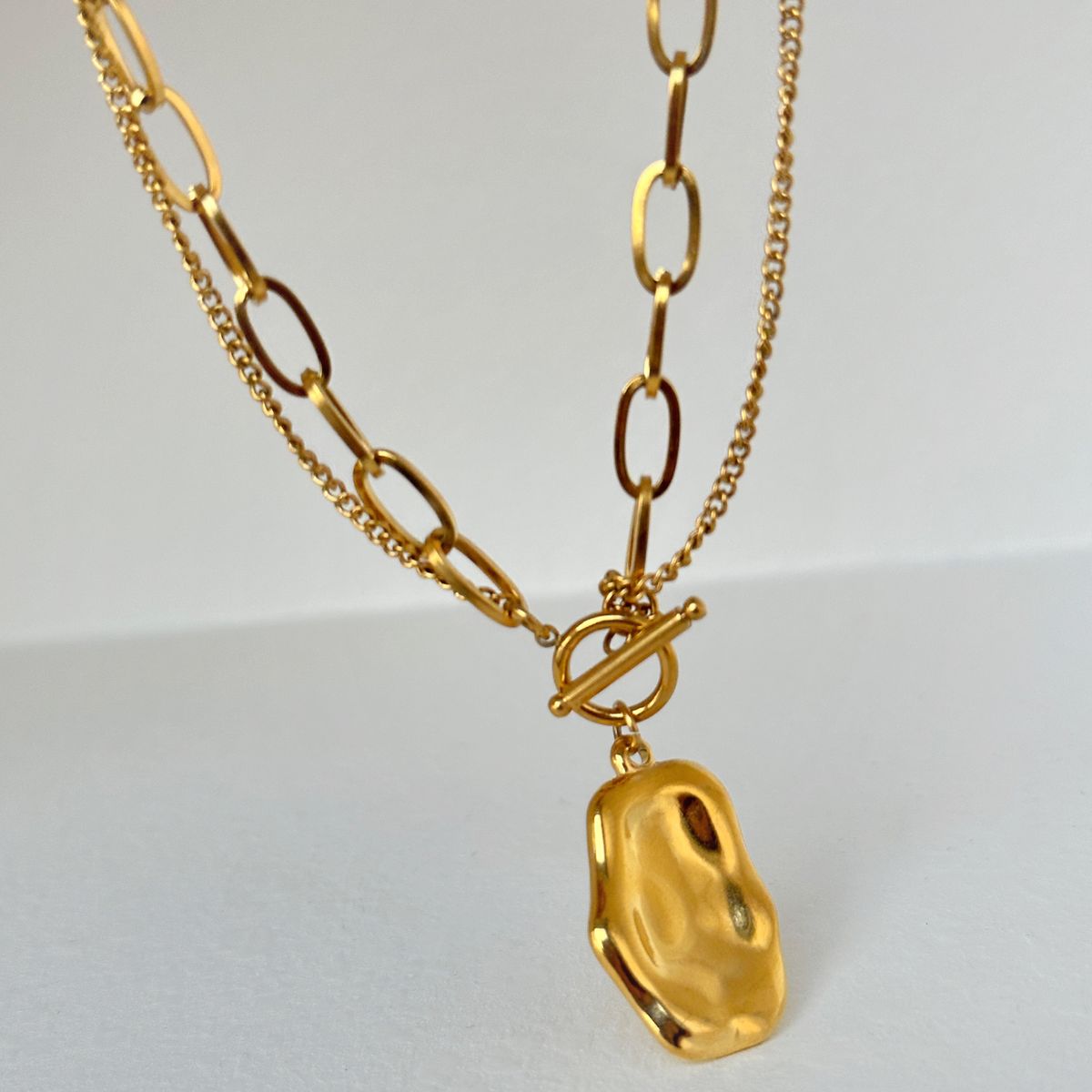 Women’s Jewelry Set Fashion Retro Gold Plated Titanium Steel Double Layer Special Shaped Baroque OT Buckle Necklace_ipsvogv.com