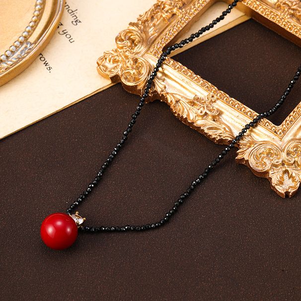 Light luxury style, fashionable and simple, Xiaomi black pointed crystal bead necklace, pearl jewelry, women's high-end_ipsvogv.com