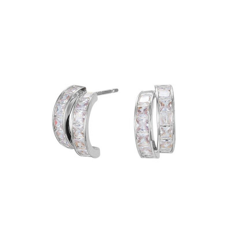 Women's Jewelry Temperament Super Flash Zircon Double Layer Semicircular Earrings Light Luxury Niche Design High End Fashion Simple Earrings_ipsvogv.com