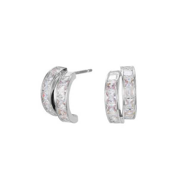 Women's Jewelry Temperament Super Flash Zircon Double Layer Semicircular Earrings Light Luxury Niche Design High End Fashion Simple Earrings_ipsvogv.com
