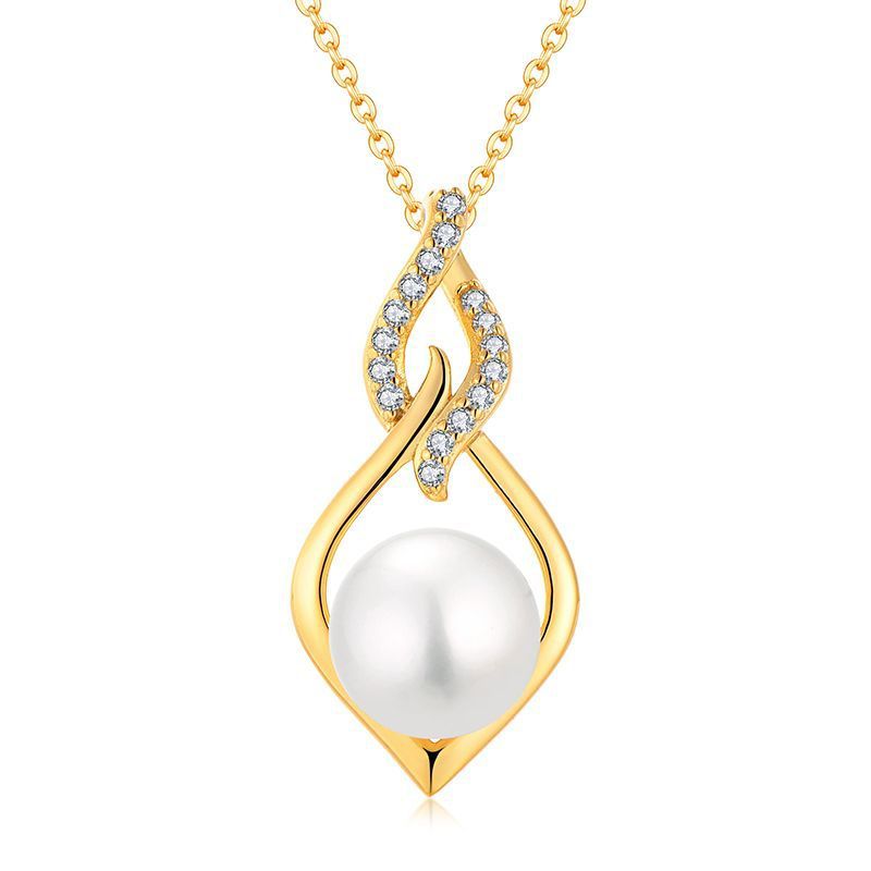 Geometric freshwater pearl earrings necklace set female sterling silver light luxury fashion clavicle chain jewelry_ipsvogv.com