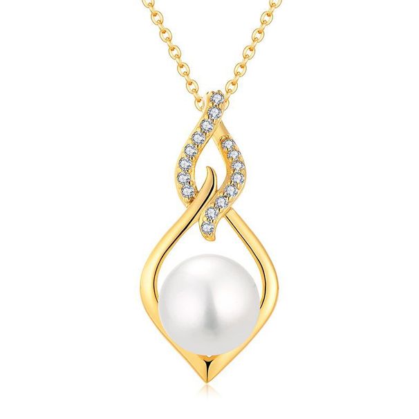 Geometric freshwater pearl earrings necklace set female sterling silver light luxury fashion clavicle chain jewelry_ipsvogv.com