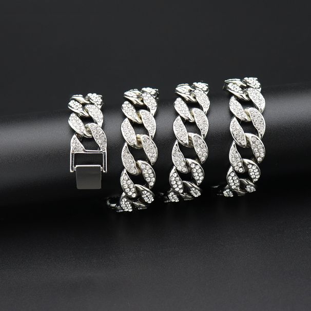 Hip Hop Miami 15mm Cuban Men's And Women's Trendy Thin Style Set With Full Diamond Hiphop Necklace Collar Chain_ipsvogv.com