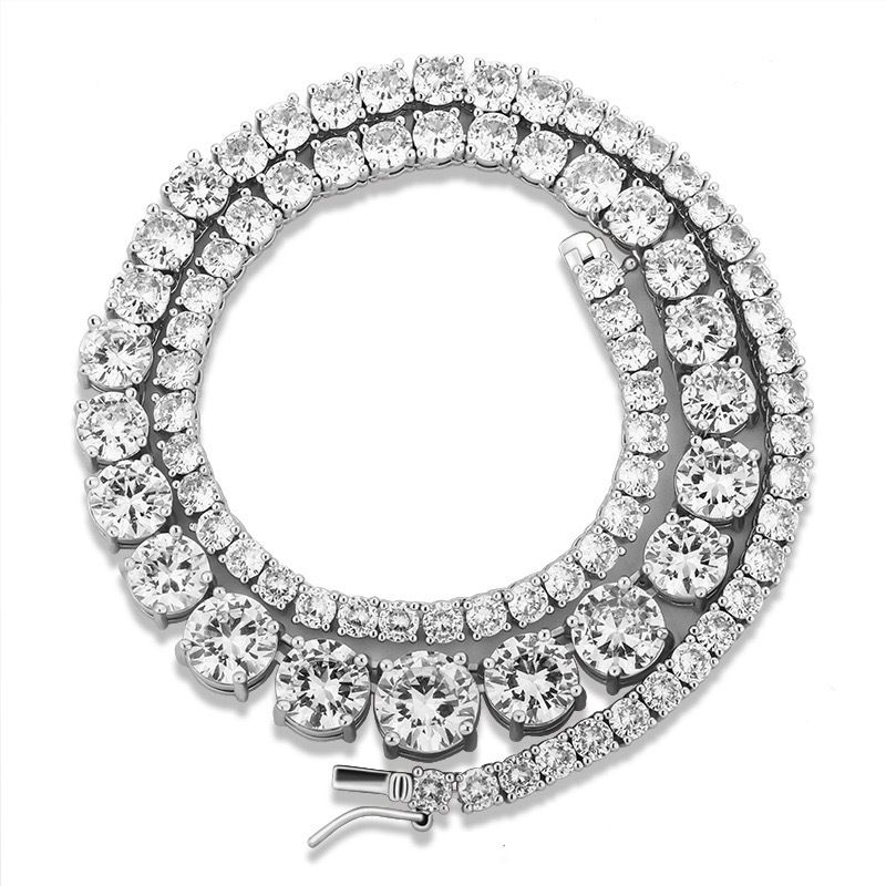 Gradient Size Zircon Necklace Hip-Hop Trendy Personality Tennis Chain High-End Accessories_ipsvogv.com
