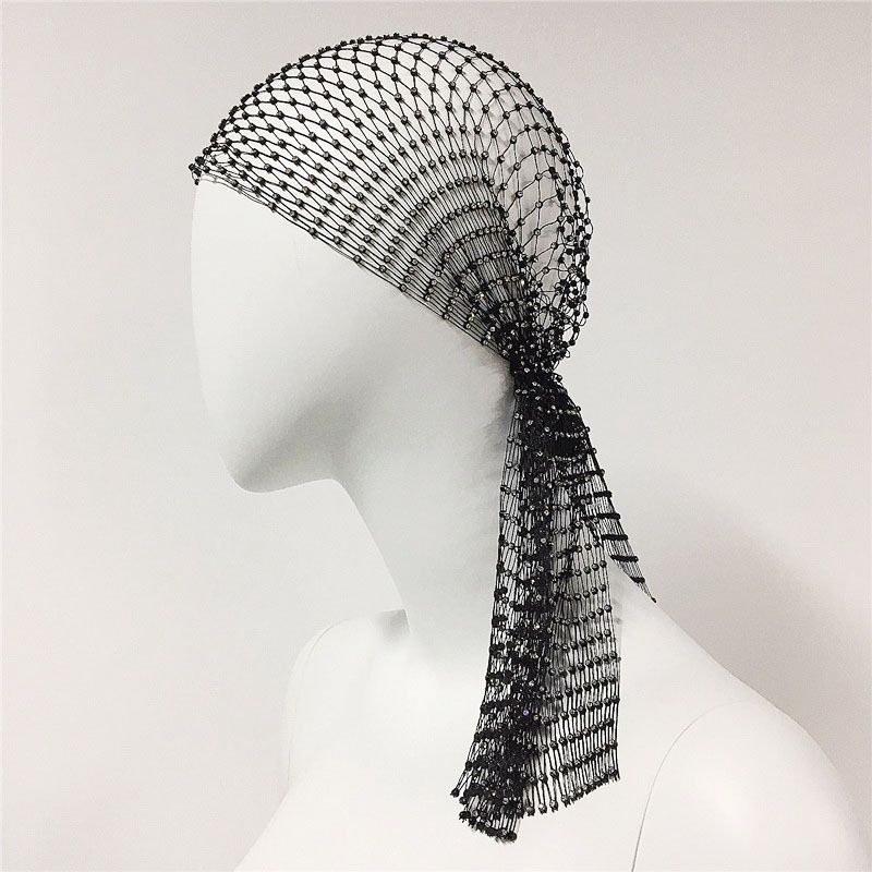 Elastic rhinestone fishing net hat personality fishing net headscarf fashion flash diamond hat long_ipsvogv.com