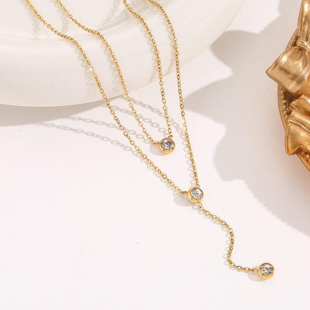 Titanium Steel Double Layer Necklace Rose Gold Colorless Collar Chain Cold Wind Neckchain Minimalist Fairy Charm Pendant_ipsvogv.com