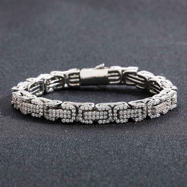 Men’s Jewelry Set Fashion Hip Hop Byzantine Bracelet Micro Inlaid Zircon Chain Three Dimensional Men's Personality Trend Niche Bracelet_ipsvogv.com