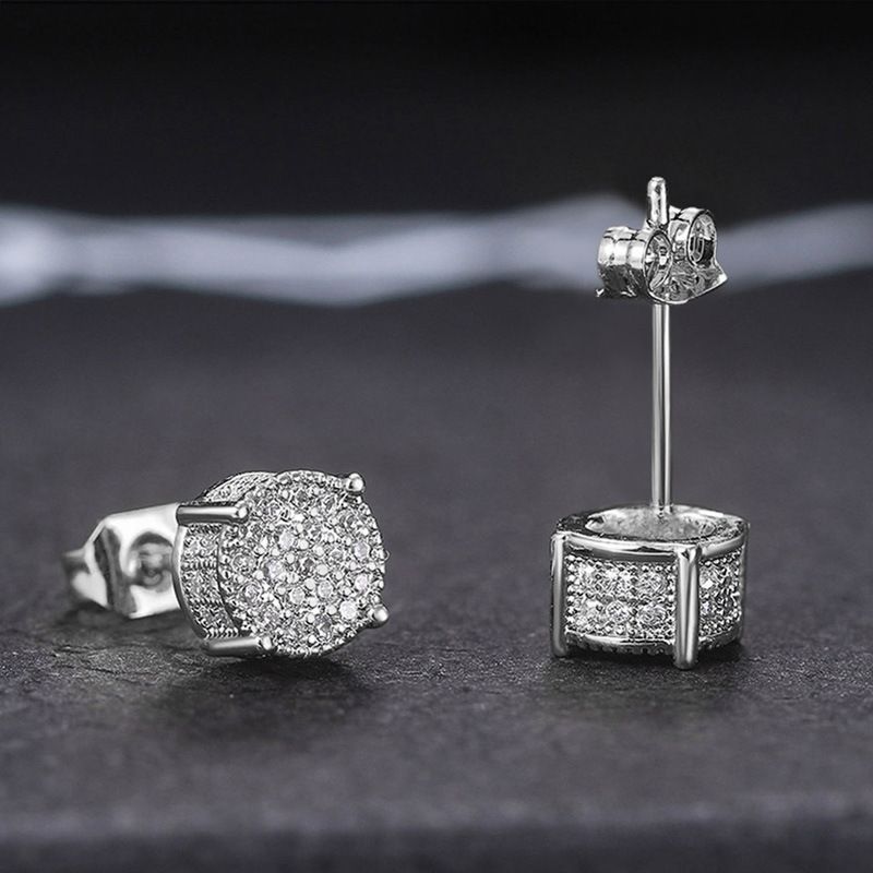 popular full diamond hip hop men's earrings Micro inlaid zircon electroplated round earrings_ipsvogv.com