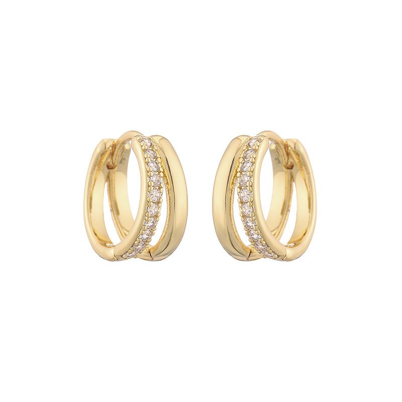 Women's Jewelry Temperament Fashion Double Layer Hollow Zircon Hoop Ear Buckle Exquisite Small Versatile Design Earrings_ipsvogv.com