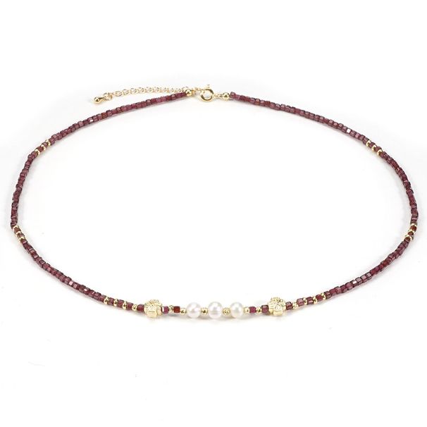 3cm Sugar Cube Garnet Freshwater Pearl Natural Stone Necklace Clavicle Chain Stacking Retro Ins_ipsvogv.com