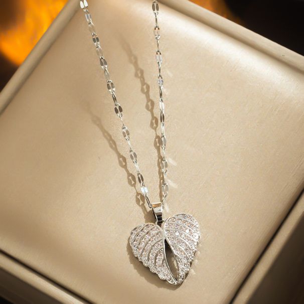 New Personalized Open Close Love Necklace Creative Peach Heart Wings Collar Chain with Micro Inlaid Zircon Stone that_ipsvogv.com