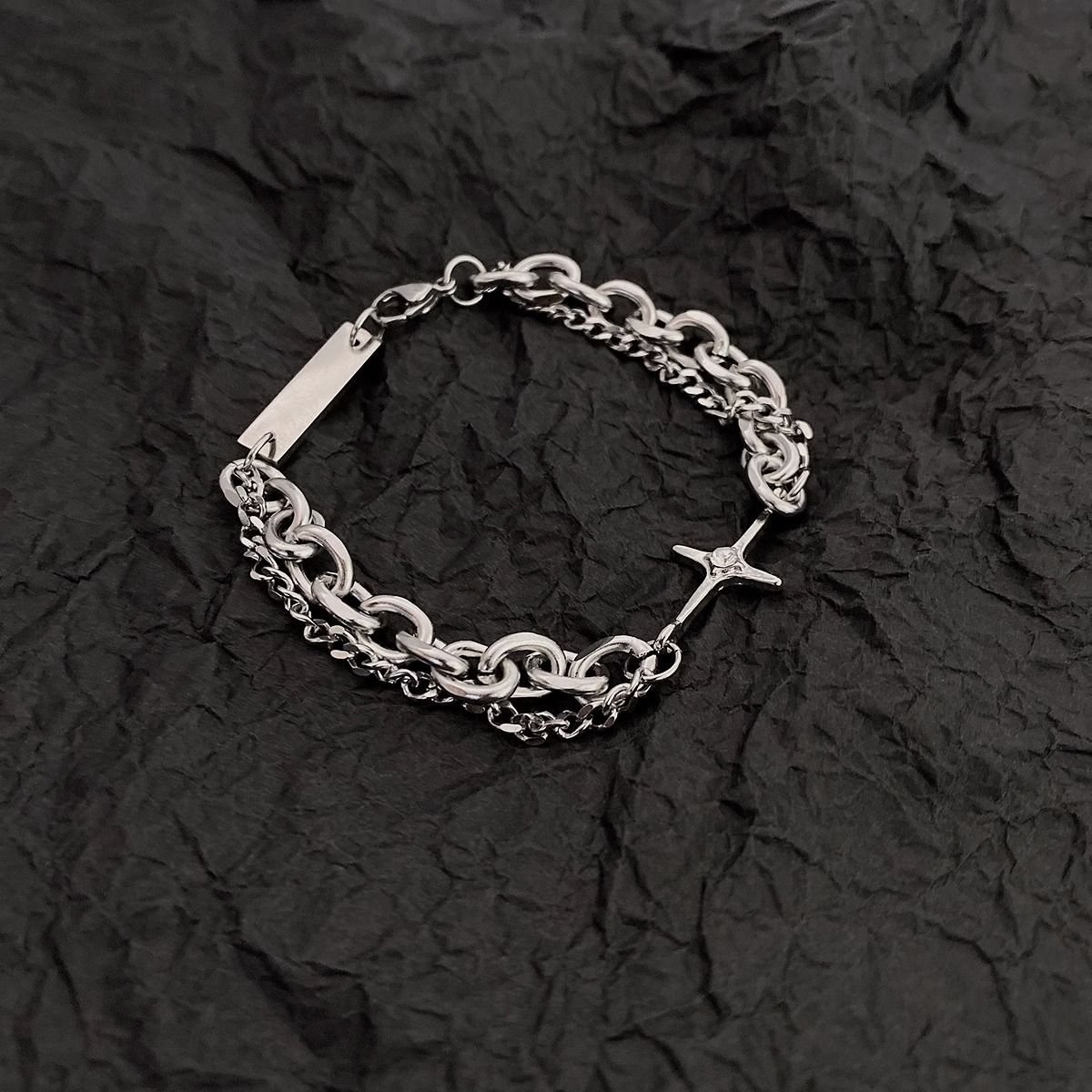 Titanium Steel Cross Star Bracelet For Men Trendy Ins Niche Design Cool Style Hip-Hop Simple Jewelry_ipsvogv.com
