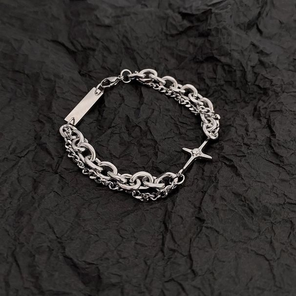 Titanium Steel Cross Star Bracelet For Men Trendy Ins Niche Design Cool Style Hip-Hop Simple Jewelry_ipsvogv.com