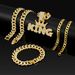 Hot Selling Crown KING Pendant Alloy Full Diamond Cuban Necklace Bracelet NK Chain 3-Piece Set_ipsvogv.com