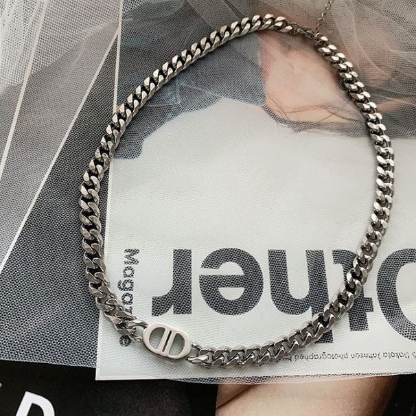 Gold Thick Letter Titanium Steel Necklace Female Hip Hop Personality Short Collar Chain Versatile_ipsvogv.com