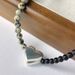 Small Niche Design Speckled Stone Beads Colliding With Black Agate Bead Necklace, Asymmetrical Silver Heart Pendant,_ipsvogv.com