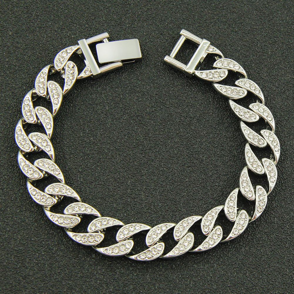 Hip hop cool full diamond leaf Cuban necklace for men and women trendsetters wearing punk motorcycle accessories chain_ipsvogv.com