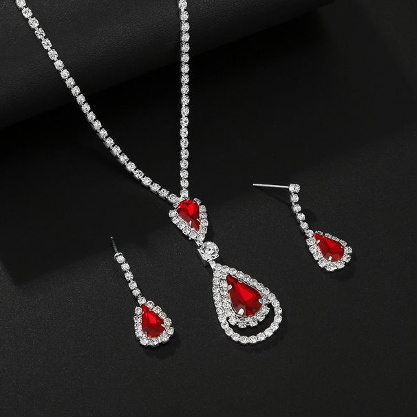 Marquise Blue Red Water Drop Pendant Necklace Earrings Bracelet Shiny Wedding Rhinestone Evening Set Chain_ipsvogv.com