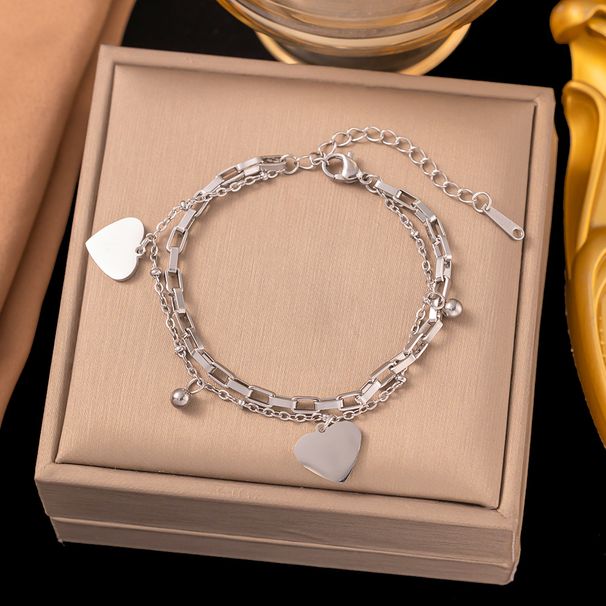 New 2025 Fashion Versatile Gold Stainless Steel Pendant Peach Heart Bracelet Women's Jewelry_ipsvogv.com