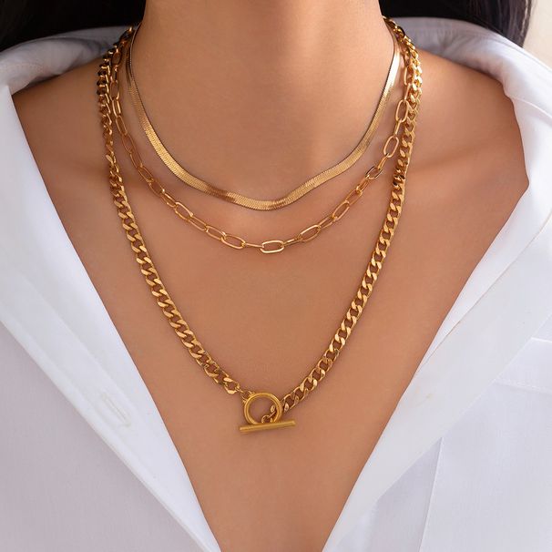 Hip Hop Ins Metal Snake Bone Chain Necklace Punk Style Round Bead Layered Necklace For Women_ipsvogv.com