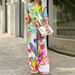 Women's Style Printed Loose Long Sleeve Wide Leg Pants Fashion Suit_ipsvogv.com