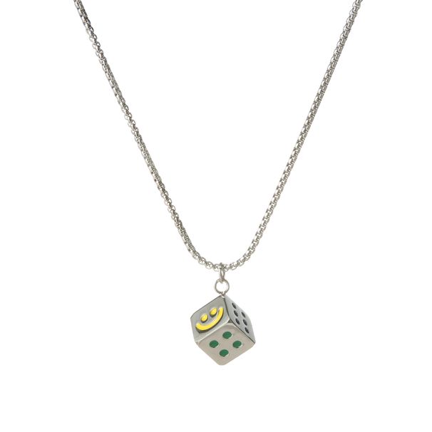 Men And Women Trendy Hip Hop Couple Sweater Chain Gift A Pair Of Engraved Lucky Smiley Dice Titanium Steel Necklace_ipsvogv.com