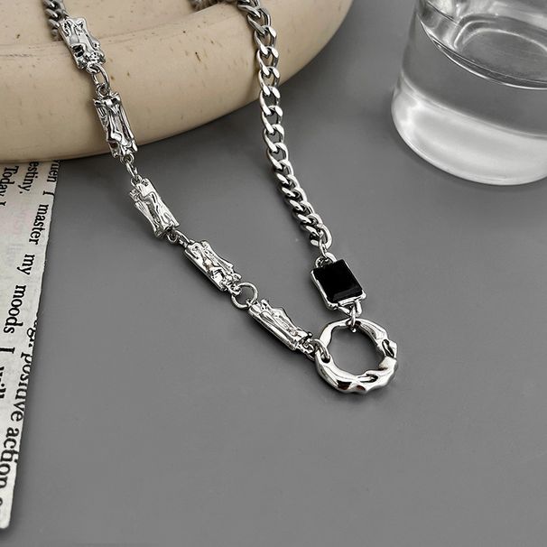 Irregular Niche Design, Black Titanium Steel Geometric Circular Ring Splicing Necklace, Unisex High-end Necklace_ipsvogv.com