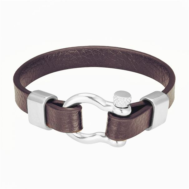 Popular horseshoe buckle screw rotating leather bracelet stainless steel jewelry_ipsvogv.com