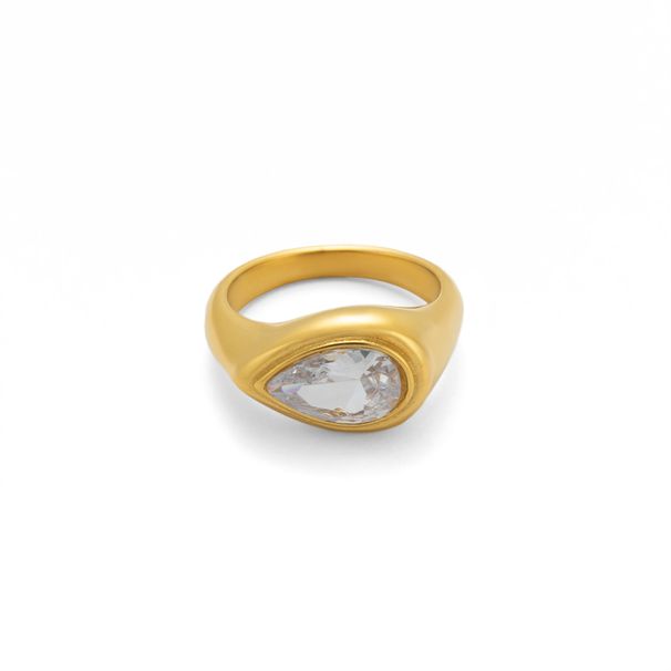 Women's Jewelry Retro Style Real Gold Electroplated Titanium Steel Fashion Water Drop Zircon Ring_ipsvogv.com