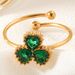Stainless Steel Genuine Gold Waterproof Opening With Zircon Four Leaf Clover Heart Lucky Woman Ring_ipsvogv.com