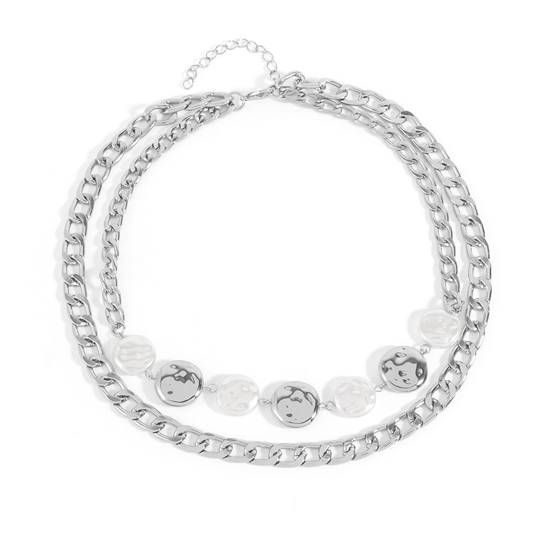 Jewelry Fashion Trend Alloy Thick Chain Double Layer Round Cake Necklace Personality Clavicle Chain_ipsvogv.com