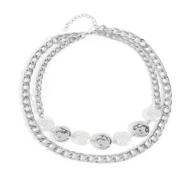 Jewelry Fashion Trend Alloy Thick Chain Double Layer Round Cake Necklace Personality Clavicle Chain_ipsvogv.com