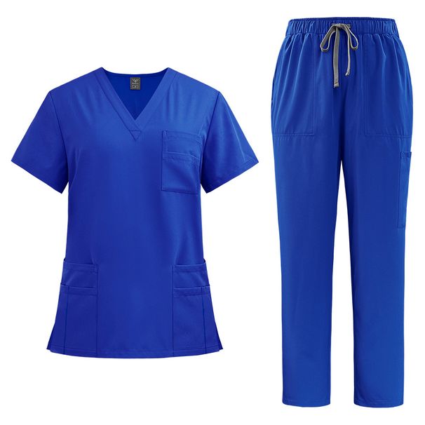 Women's new V-neck split medical overalls, pocket straight pants, men's and women's toiletries_ipsvogv.com