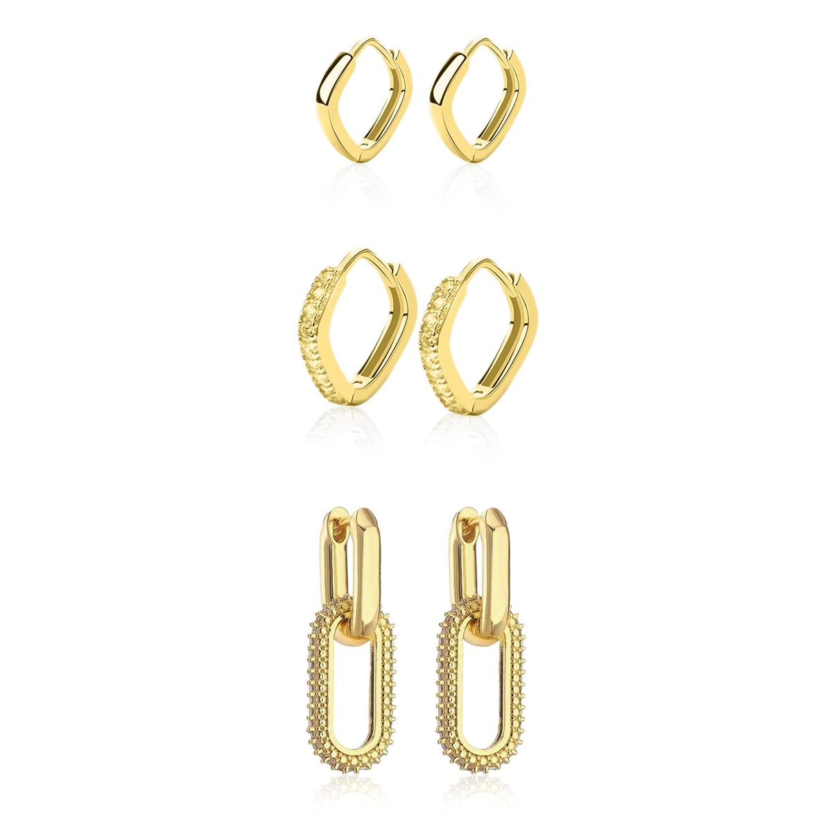Unisex Real Gold Brass Electroplating Fashionable And Versatile High Grade Geometric Earrings Set_ipsvogv.com