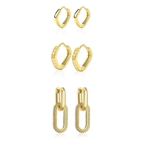Unisex Real Gold Brass Electroplating Fashionable And Versatile High Grade Geometric Earrings Set_ipsvogv.com