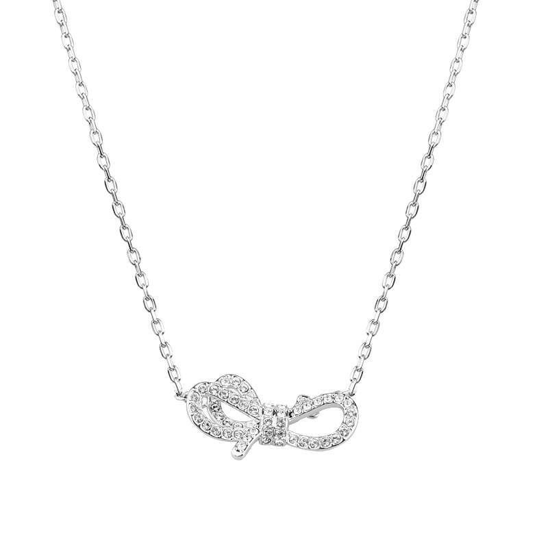 Silver Bow Full Diamond Necklace Female Element Crystal Clavicle Necklace_ipsvogv.com
