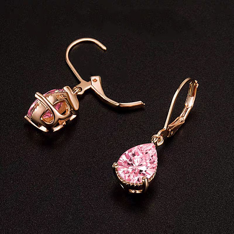 Japanese And Korean Simulated Water Drop Earrings Pink Diamond Female Earrings Rose Gold Plated Earrings Colored Gemstone Earrings Jewelry_ipsvogv.com