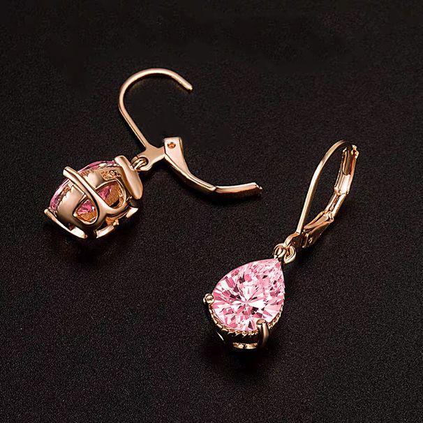 Japanese And Korean Simulated Water Drop Earrings Pink Diamond Female Earrings Rose Gold Plated Earrings Colored Gemstone Earrings Jewelry_ipsvogv.com