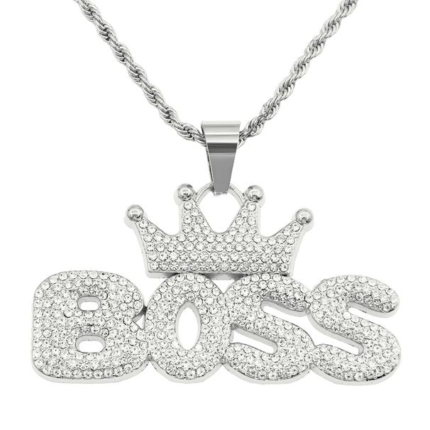 Cool hip-hop full diamond crown letter necklace trendy personality exaggerated long accessory pendant_ipsvogv.com