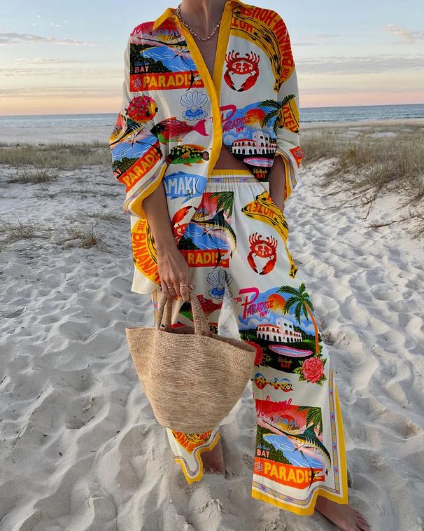 Women's Clothing Fashion Printed Leisure Vacation Style Suit _ipsvogv.com