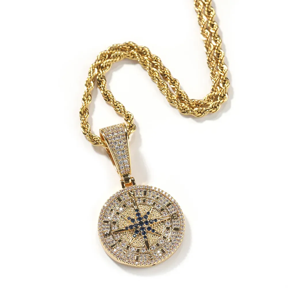 Hip Hop Retro Vintage Compass Goat Pendant Necklace Full 5A Zircon Real Gold Plated Cool Men Jewelry_ipsvogv.com