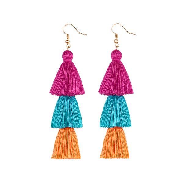 Dopamine colorful lightweight long multi layer tassel earrings high grade handmade DIY woven autumn and winter earrings_ipsvogv.com