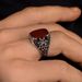 Alloy Inlaid Red Jade Marrow Men's Ring Punk Style Hand Jewelry_ipsvogv.com